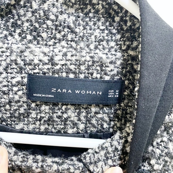 Zara Batwing Convertible Tweed Jacket Mandarin Collar or Lapels Grey Black M - Picture 6 of 16